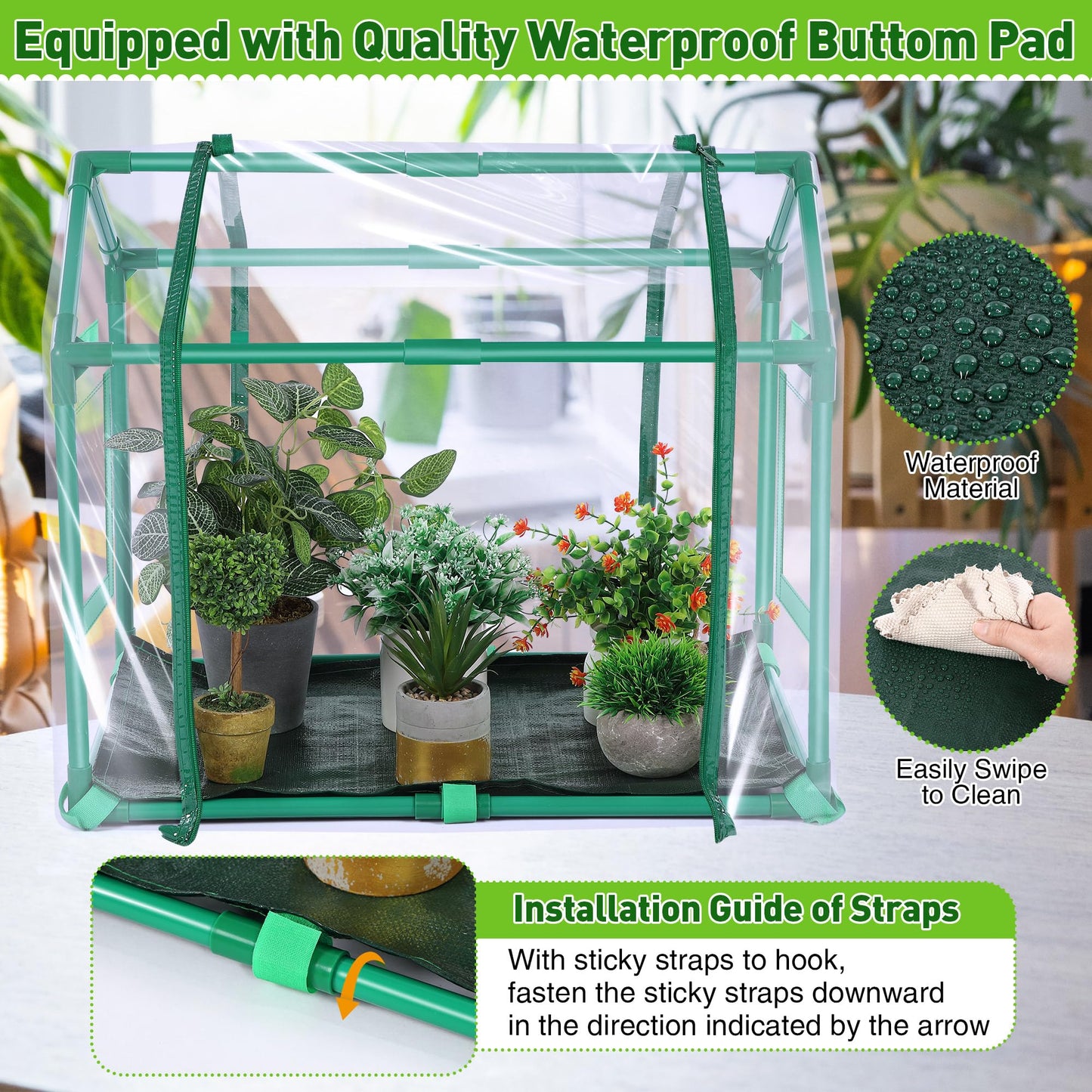 Mini Greenhouse with Potting Mat for Indoor Plant, Heavy Duty Portable Green House with Waterproof Pot Pad for Small Plants, Clear Small Plant Tent for Seed Humidity (Green)