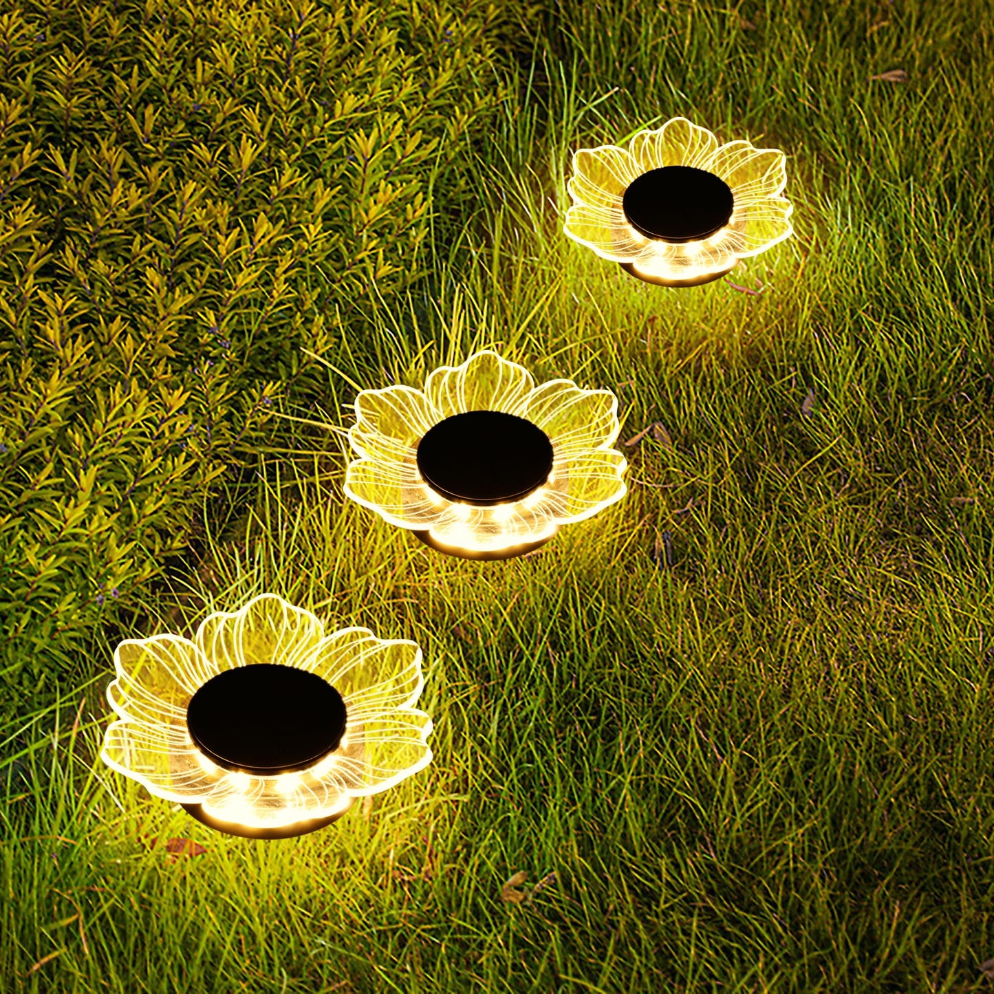Roaming Light Solar Flower Shaped In-Ground Lights, 3 Pack Waterproof LED Petal Pathway Lights, Outdoor Acrylic Landscape Lights for Garden Yard Walkway Patio (Petal)