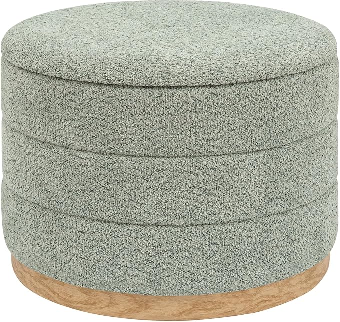 Round Storage Ottoman with Tray Lid, Folding Chenille Fabric Footrest with