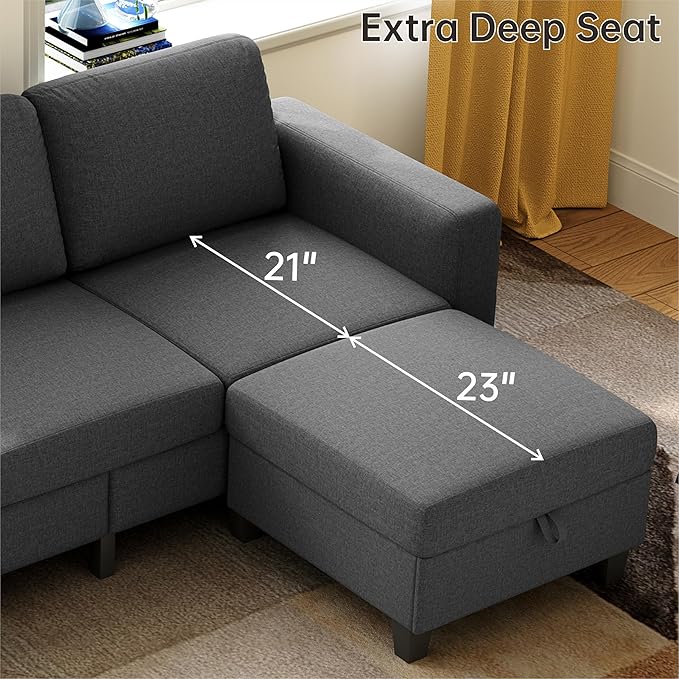 78" Sectional Sofa Couches for Living Room, Dark Grey Convertible L Shaped Couch