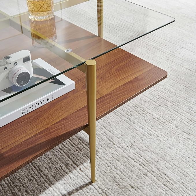 LumFurn X-Large Oval Glass Coffee Table, Mid-Century Modern Design, L47 x W24 x