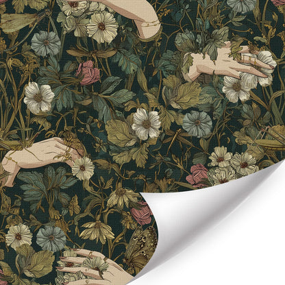 LHIUEM Gothic Flower and Hands Contact Paper Victorian Goth Hands Whimsical Wallpaper Dark Academia Peel Stick Wallpapers(17.3"×118") Boho Whisty Flowers Vintage Wallpaper for Room Wall Cabinet