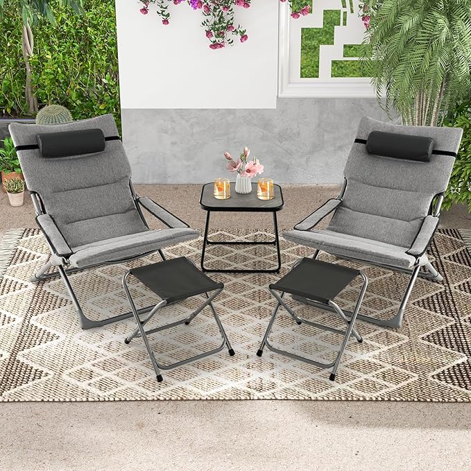 Giantex 5-Piece Patio Bistro Set, Folding Lounge Chairs