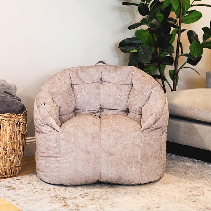 Big Joe Milano w/ Vibe Vibrating Massage Bean Bag Chair, Lunar Gray Hyde
