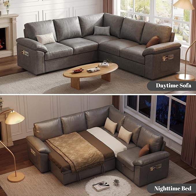 85 Inch Faux Leather Modular Sectional Sofa