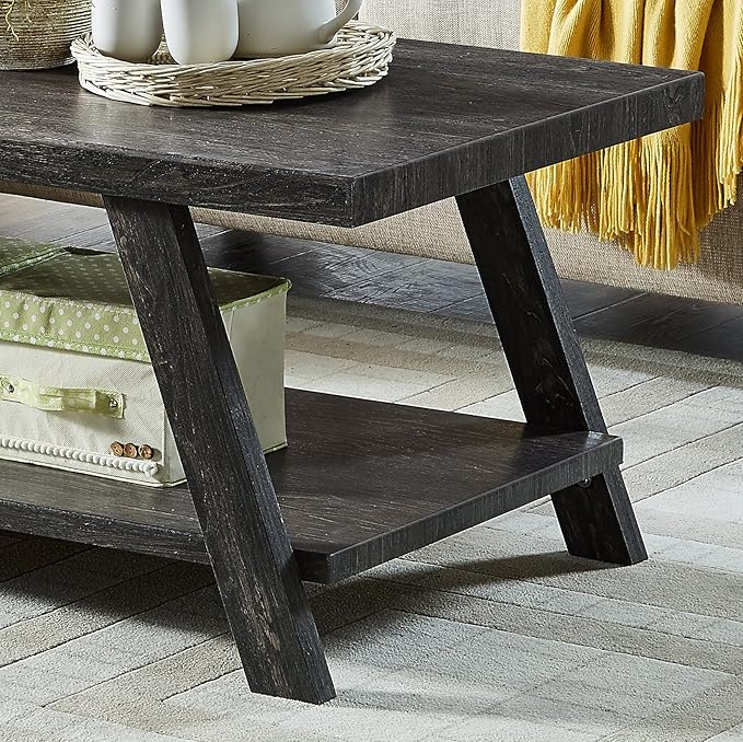 Contemporary Wood Coffee Table 48 in, Charcoal Living Room Table