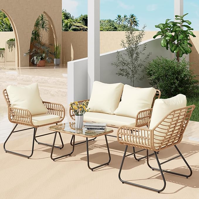LEX CRAFT 4-Piece Wicker Outdoor Patio Furniture Set