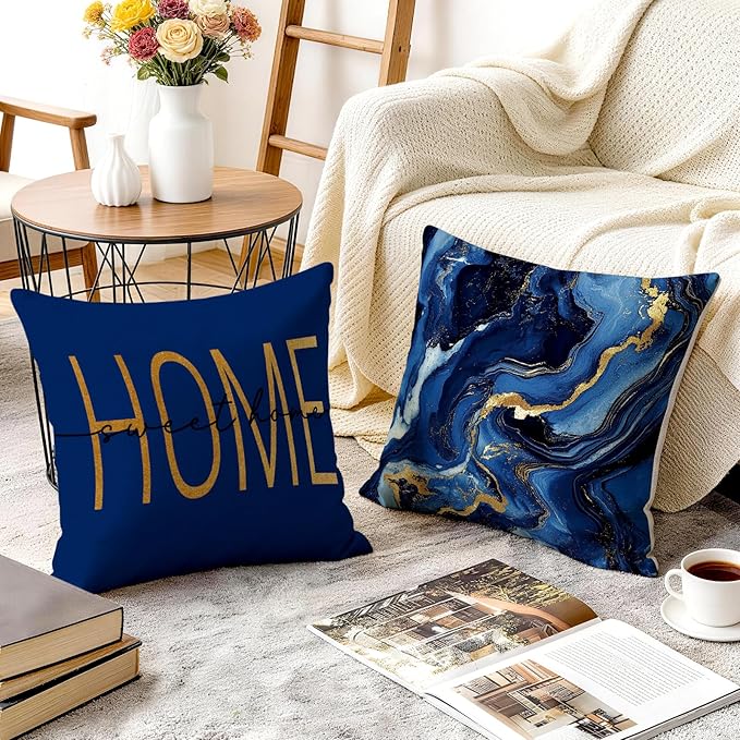 OBSEDE Blue Marble with Faith Quotes Decorative Throw Pillow Covers 18 × 18 in