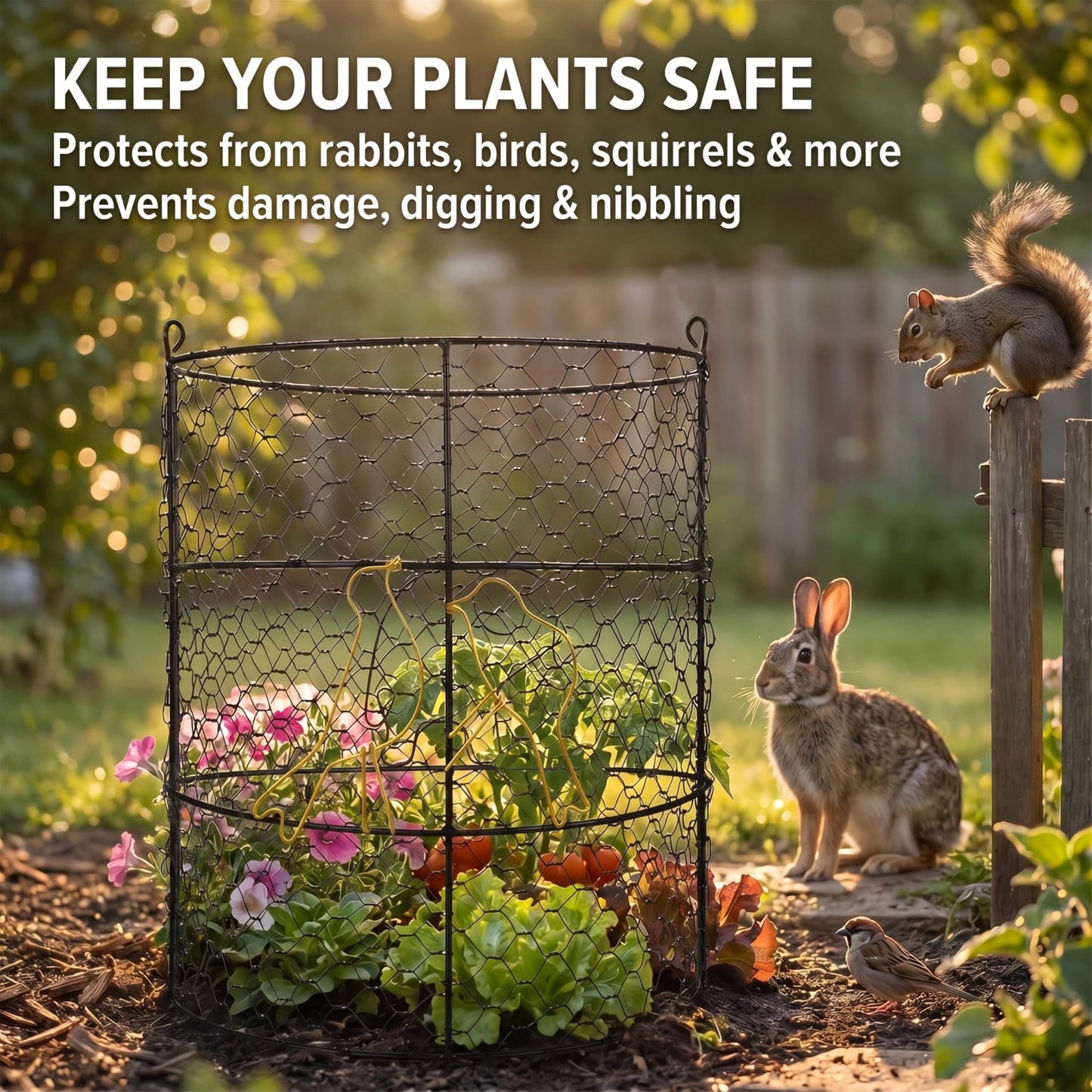 DHAMPOOH Large Plant Protection Cage, 4 Pcs Heavy Duty Chicken Wire Cloche, Metal Protectors for Garden Plants, Protecting Fruits and Seedlings from Rabbits, Squirrels and Other Animals - 14'' x 16”