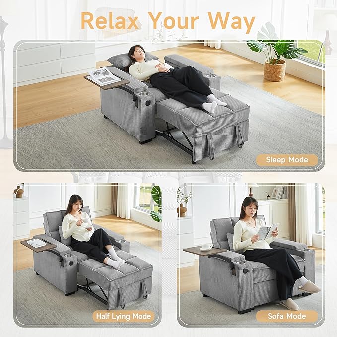 Auvsoce 3-in-1 Folding Convertible Sofa Bed Set of 2, Sleep Couch