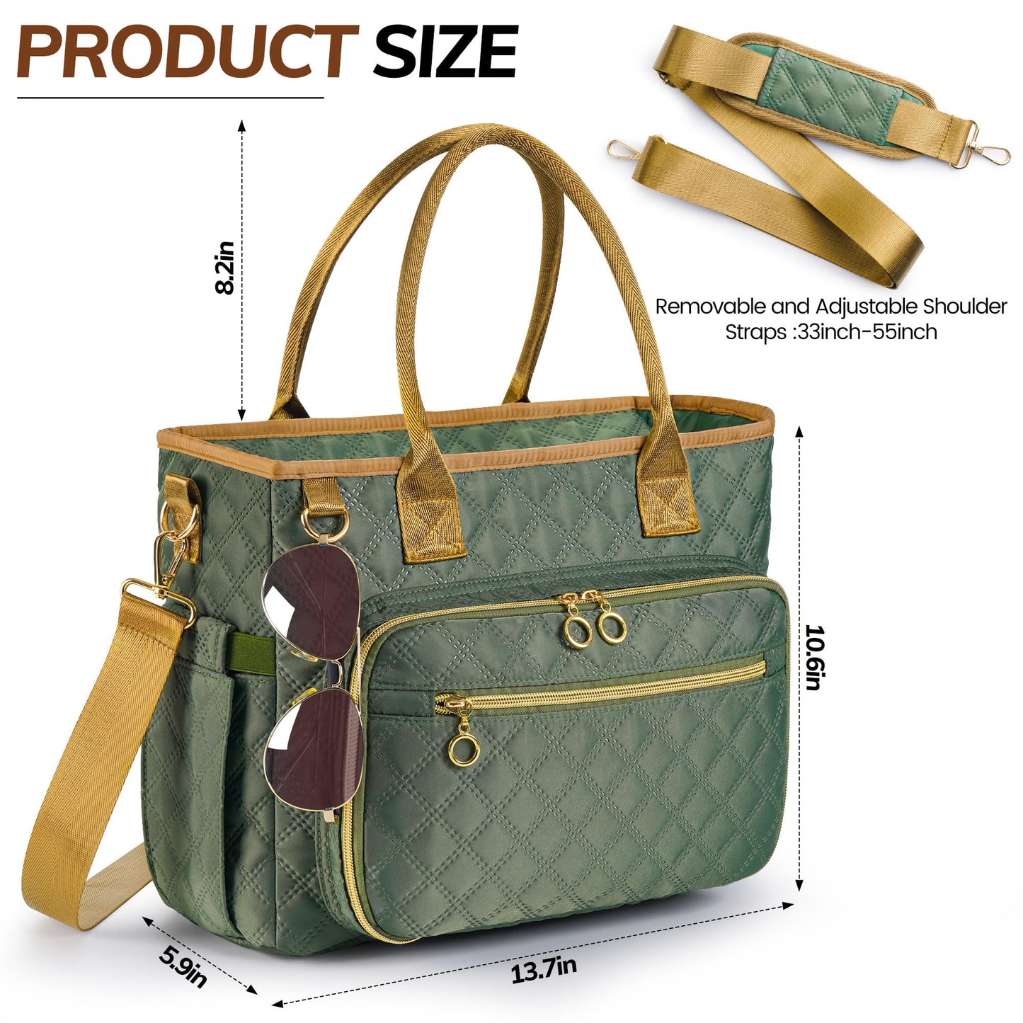 Large Bible Bag with Bible Cover Case for Women, Quilted Church Tote Bags for Bible Study Supplies, Christian Gifts for Women (Green)