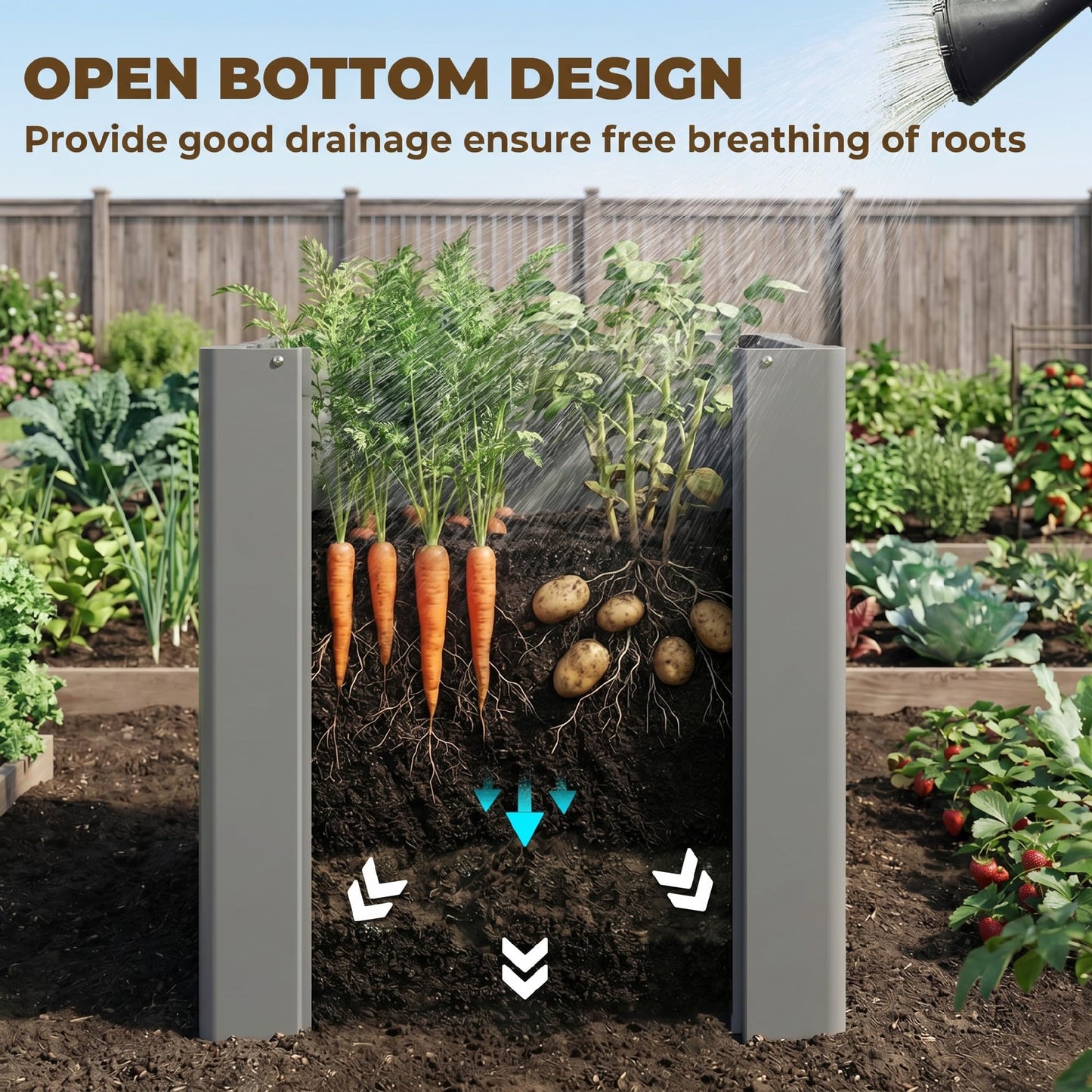 Outsunny Galvanized Tall Outdoor Planter Metal Square Large Planter Box with Open Bottom and Gloves for Vegetables, Flowers, Herbs, Outdoor Plants, 1.4 x 1.4 x 1.5 ft, Gray