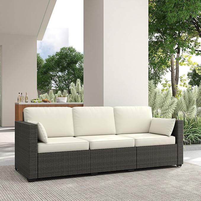 Outsunny Patio Couch PE Wicker Deep Seating Outdoor Sofa