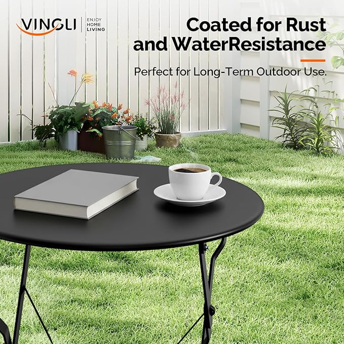 VINGLI Outdoor Folding Bistro Table and Chairs Set of 2, 3-Piece Bistro Set