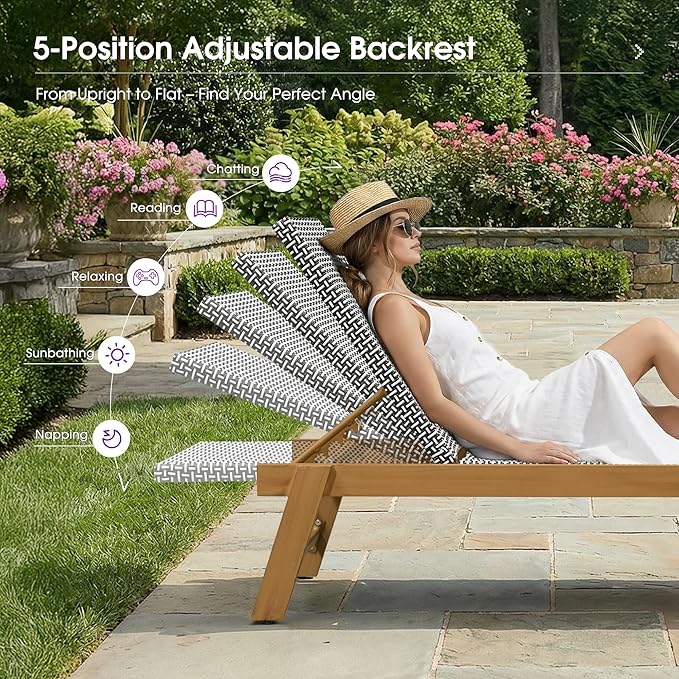 PURPLE LEAF Extra Large Patio Chaise Lounge 2 Pieces French Outdoor Wicker
