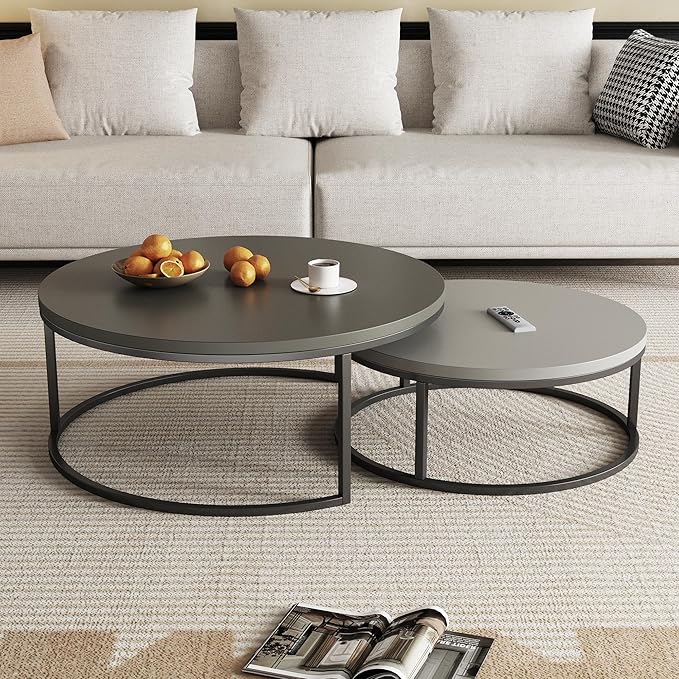 2-Piece Round Nesting Coffee Tables – Walnut Wood Top