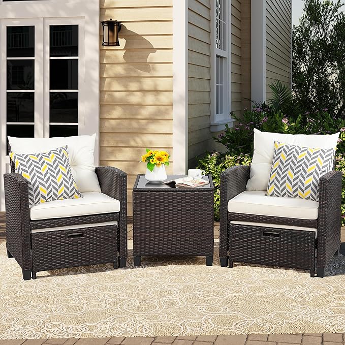 Vongrasig Patio Chair with Ottoman, 5 Pieces Patio Furniture Set Small Balcony