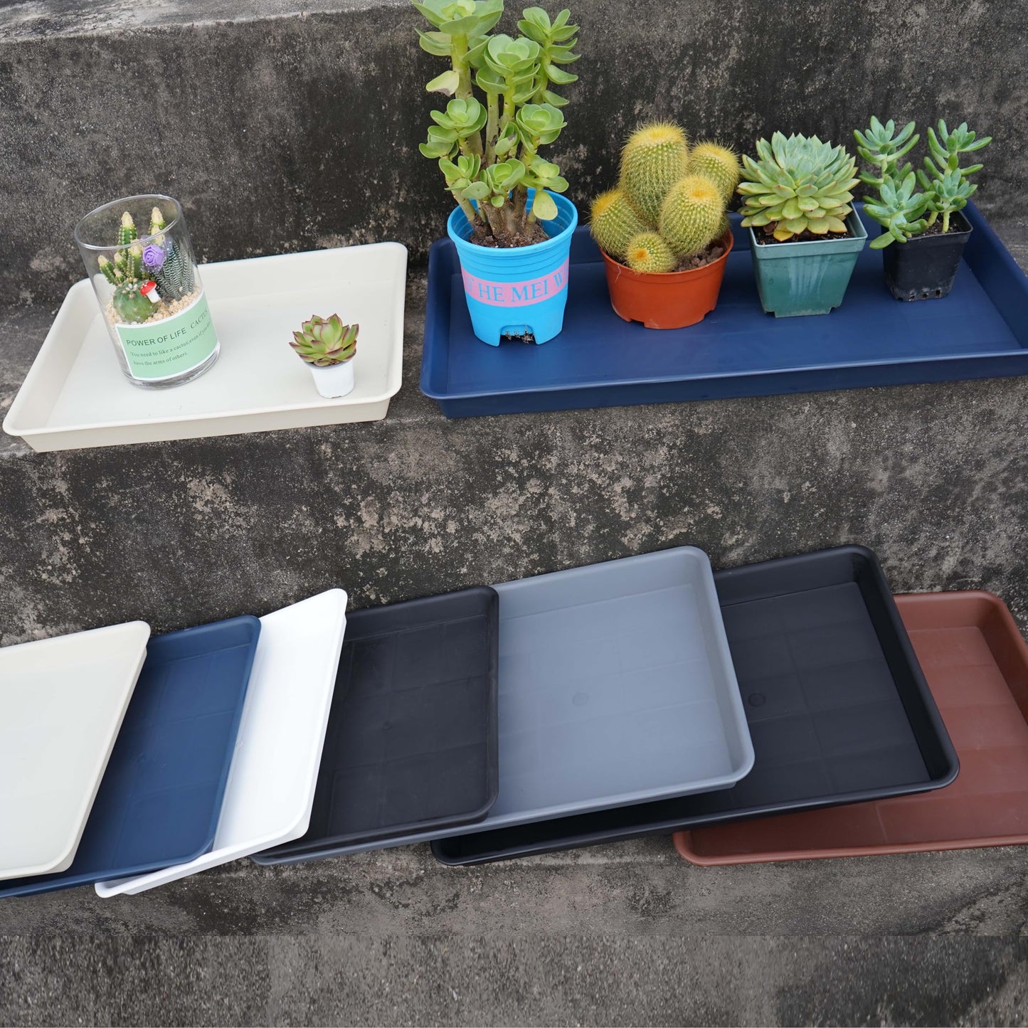 VUWEZ 2 Pack Plant Saucer Tray Rectangular, Plant Growing Nursery Trays, Heavy Sturdy Seed Starting Trays, Plants Starter Saucers for Indoors No Holes, Seed Starter Growing Tray (17.5"x10.6", Black)