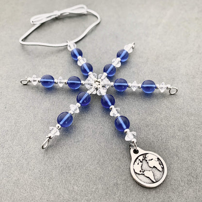 World Earth Ornament - Beaded Snowflake Christmas Ornament