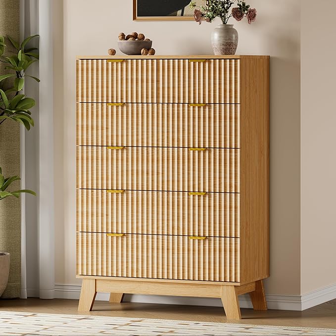 BORNOON 46" Tall Dresser for Bedroom, 6-Drawer Fluted Chest of Drawers