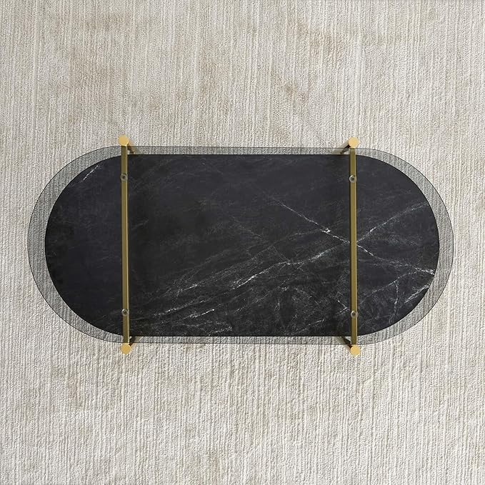 LumFurn Oval Glass Coffee Table, Mid-Century Modern Design, L41 x W21 x H17 inch