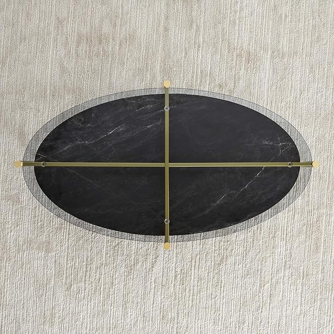 LumFurn Oval Glass Coffee Table, Mid-Century Modern Design, L43 x W22 x H17 inch