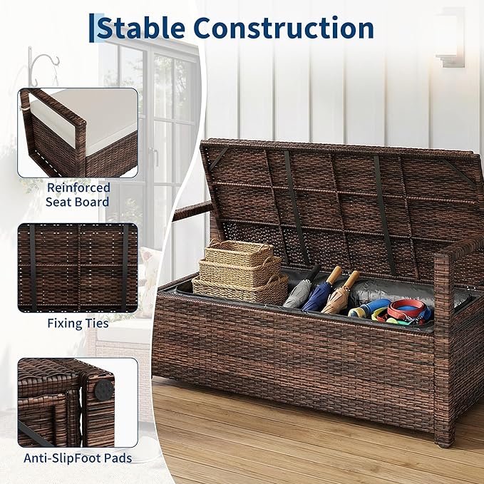 GarveeLife Wicker Storage Bench, Outdoor Rattan Stool