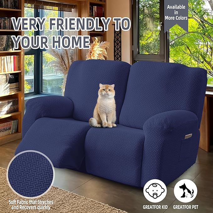 Genina Recliner Loveseat Covers, Stretch Reclining Sofa Covers, 2 Seater Couch