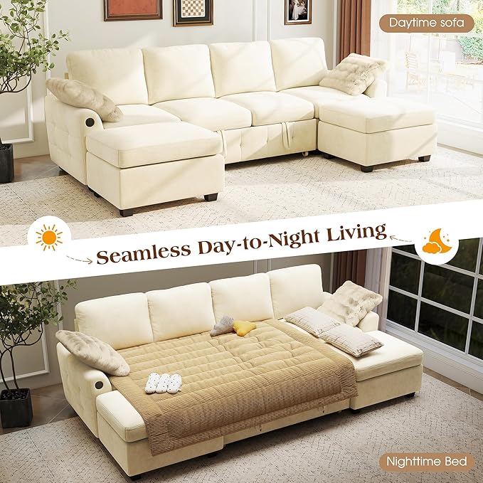 Ihanherry L-Shaped Sectional Sofa Bed, 6-Seater Convertible Pull Out Sleeper