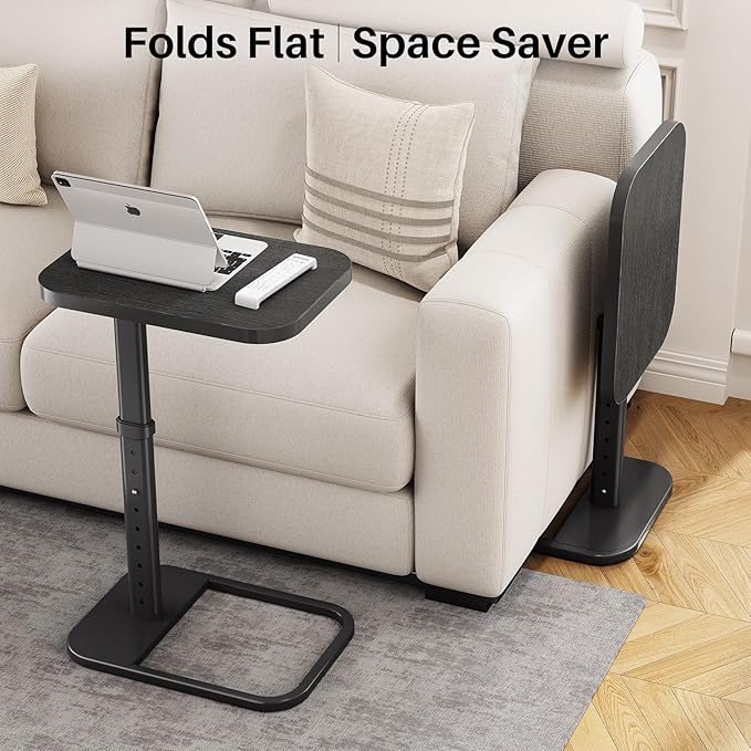 Kitstorack TV Tray Table, Adjustable Height & Rounded Metal Corners, Snack Table