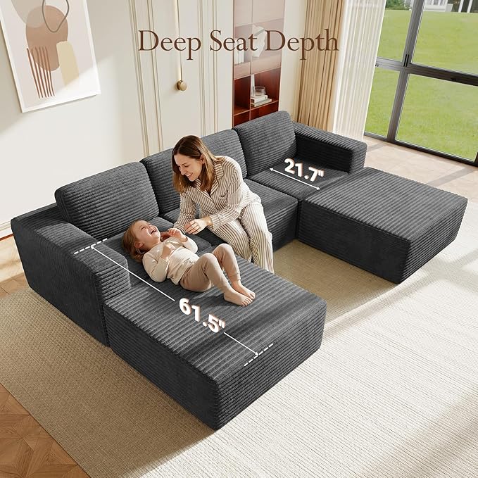 Vesgantti 119" Oversized U-Shaped Modular Sectional Sofa, Corduroy Cloud Couch