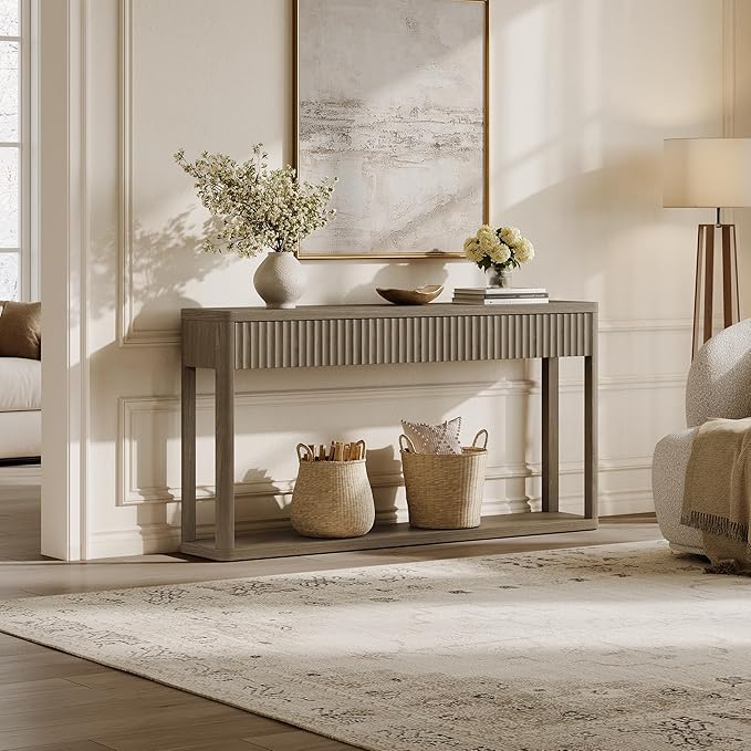 SICOTAS Entryway Table with Storage, 60.74" W Console Table with 3 Fluted