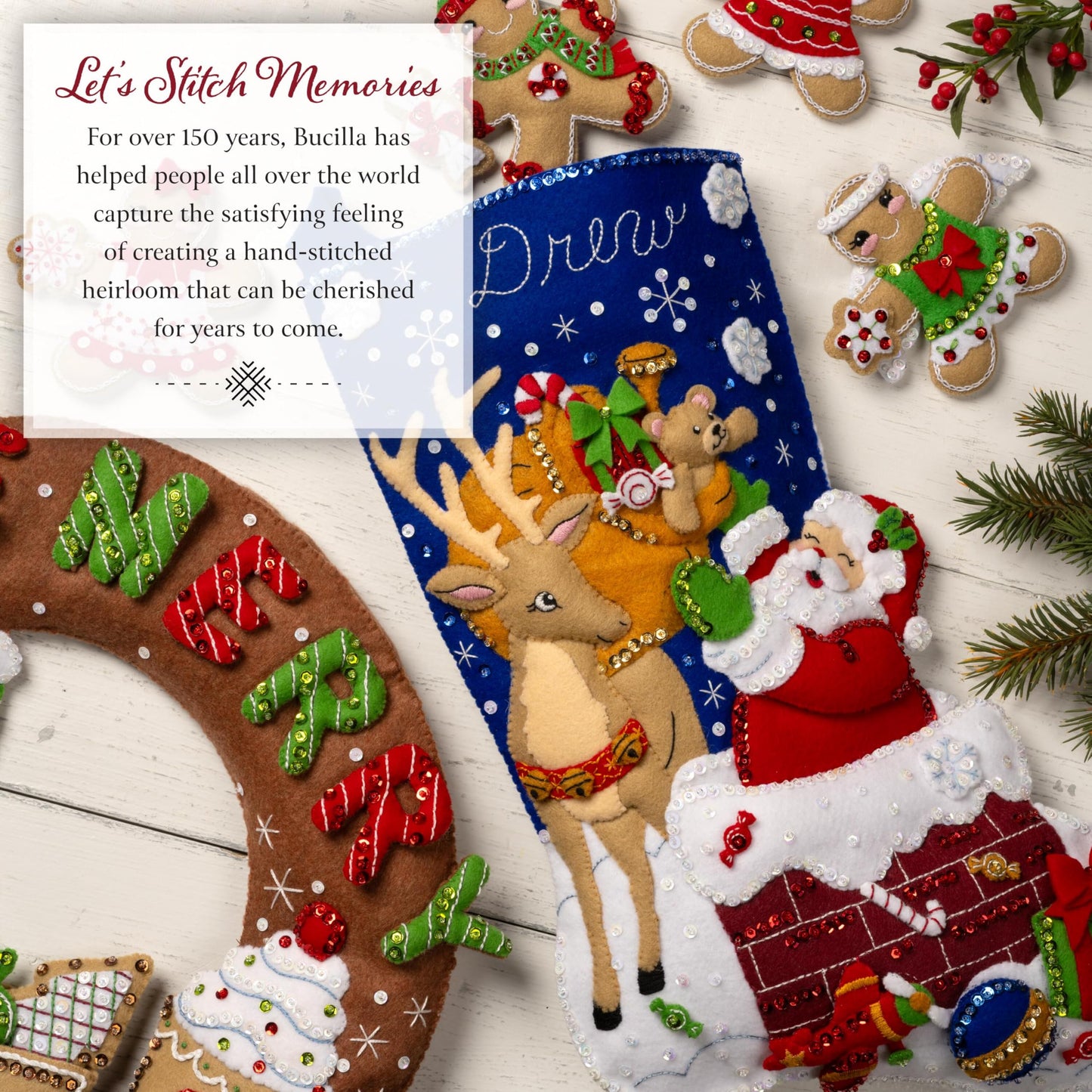 Bucilla Felt Applique 18" Stocking Making Kit, Christmas Nativity, Perfect for DIY Arts and Crafts, 89531E
