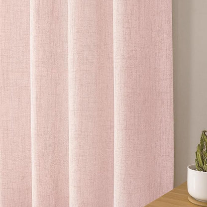 Tollpiz Linen Tier Curtains Rod Pocket Semi Sheer Short Kitchen Curtain Half Burlap Light Filtering Thick Linen Drape for Bathroom, 30 x 30 inches Long, Pink, Set of 2 Panels