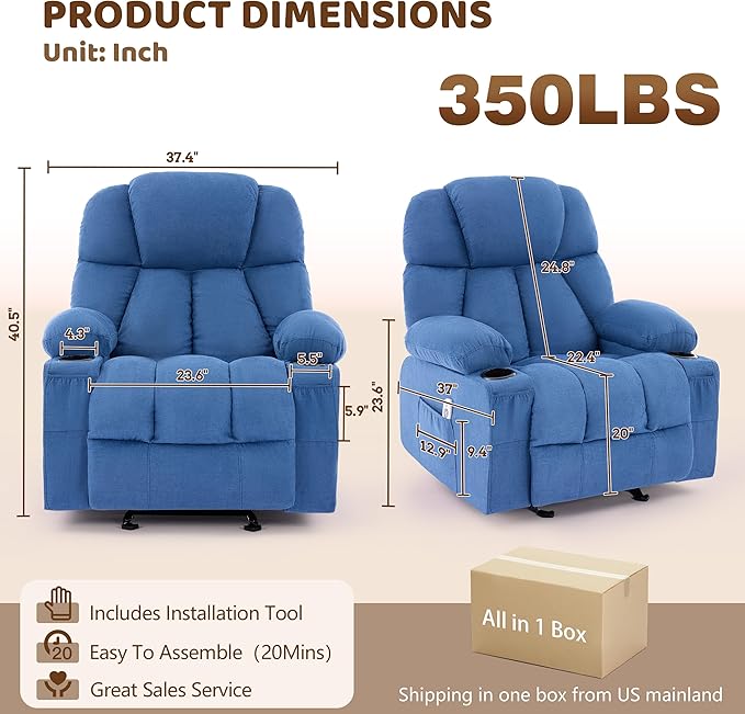 Massage Rocking Recliner Chair, Ergonomic Recliners Sofa
