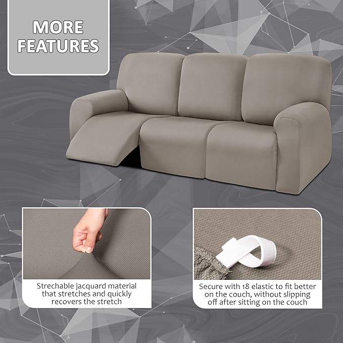 ULTICOR 8-Pieces Recliner Sofa Covers, Yarn Dyed Stretch Reclining Couch Covers