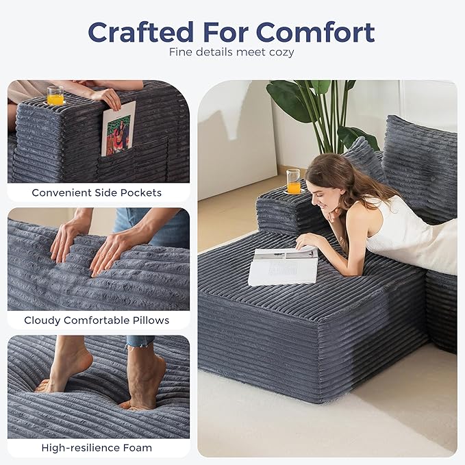 MAXYOYO 132" Giant U-Shaped Modular Sectional Couch, Modern Boneless Couch