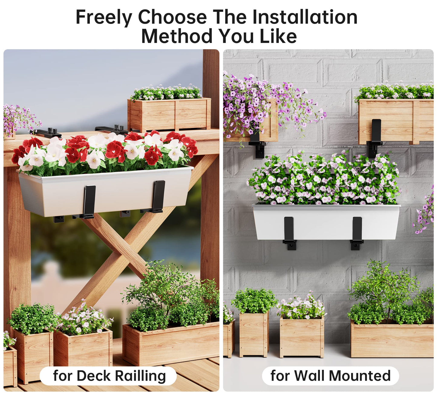 Y&M 6 PCS Adjustable Window Box Brackets for Planter Box, Heavy Duty Wall Mounted Hooks Hangers for Flower Baskets Holder Durable, Hanging Brackets for Fence Patio Garden Balcony