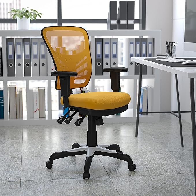 Flash Furniture Nicholas Mid-Back Yellow-Orange Mesh Multifunction Executive