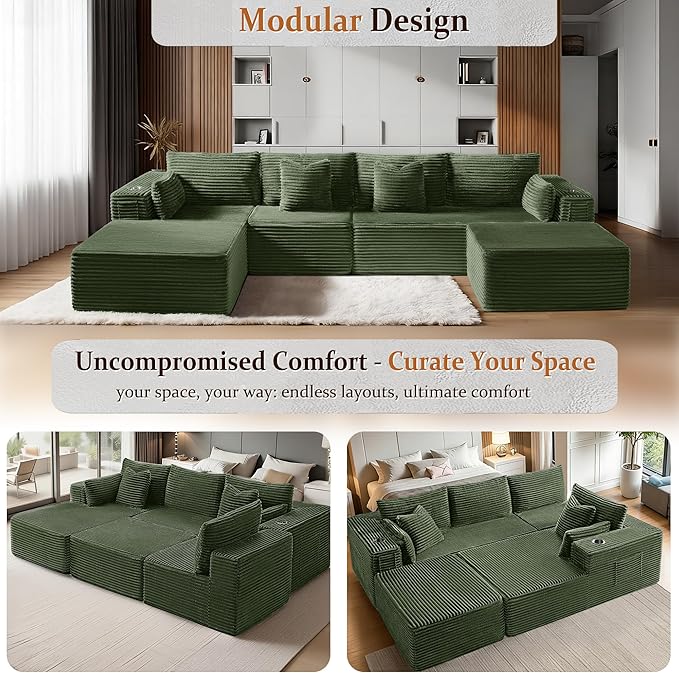 138" Cloud Sectional Couch, Comfort U Shaped Boneless Couch