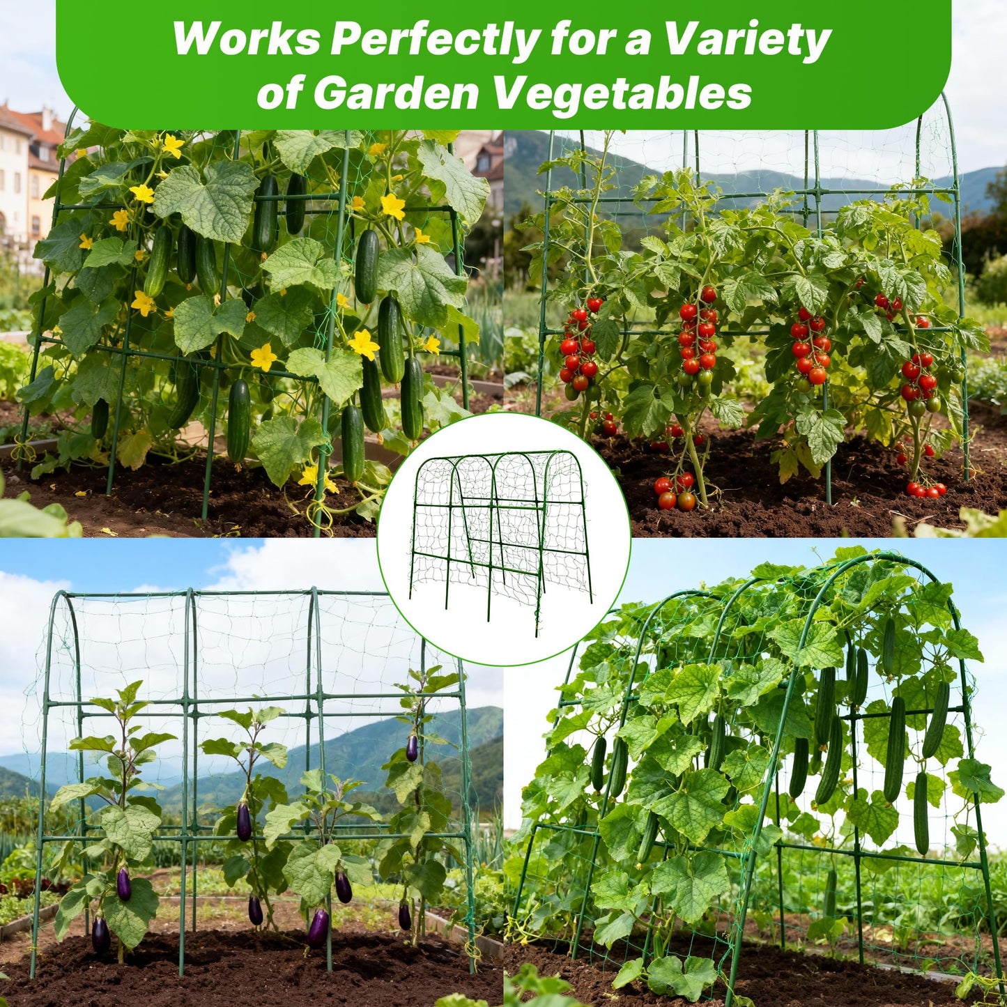 47''X47''Cucumber Trellis, Garden Trellis U-Shape Plant Support for Climbing Plants Metel Arch with Netting for Raised Garden Bed Outdoor Cucumbers, Tomatoes, Vine Climbing Plant