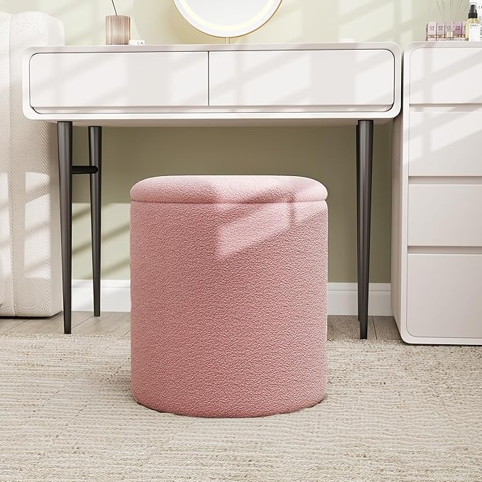 Cmishe Ottoman Poufs with Storage, Soft Upholstered Vanity Stool