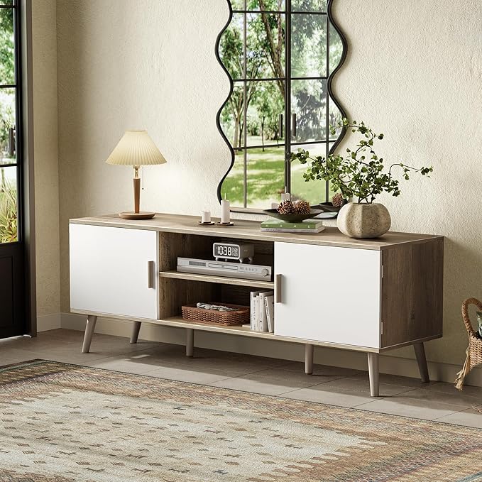SUPERJARE TV Stand for 55 Inch TV, Entertainment Center