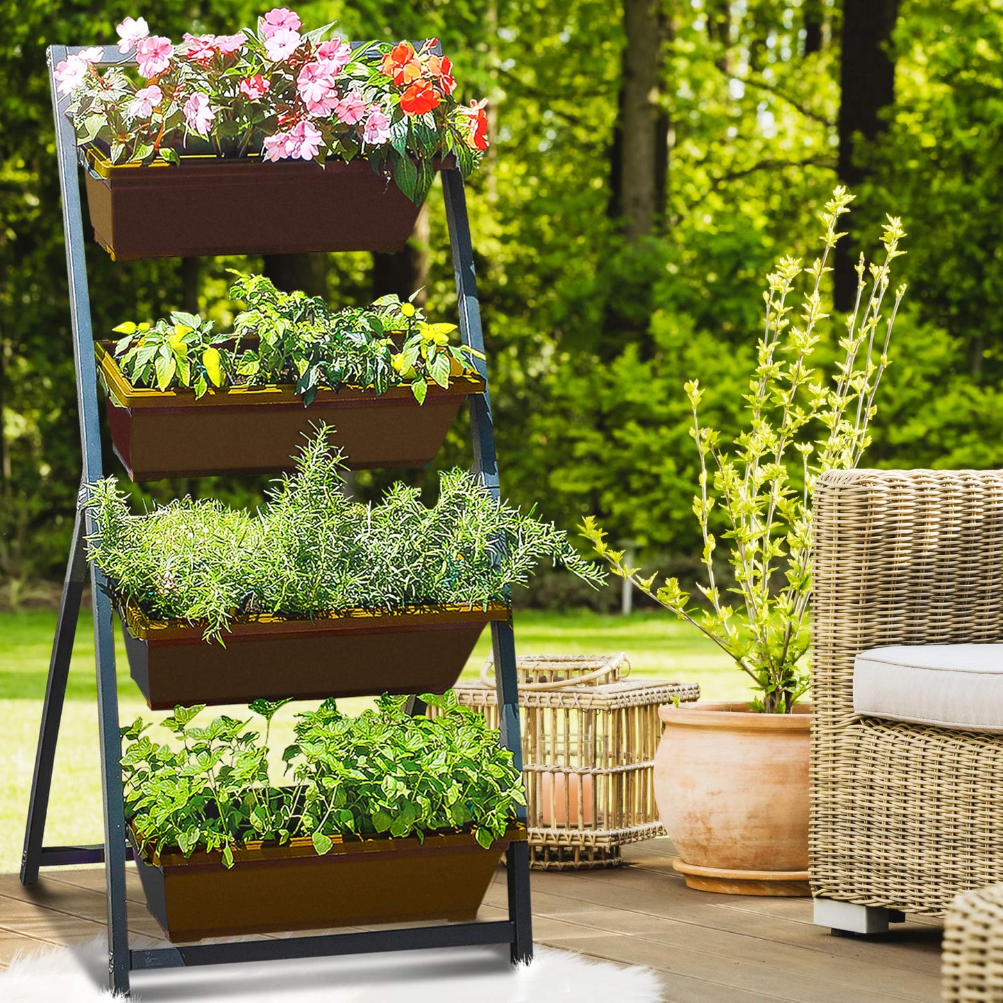Outland Living 4-Ft Raised Garden Bed - Vertical Garden Freestanding Elevated Planters 4 Container Boxes - Good for Patio Balcony Indoor Outdoor - Perfect to Grow Vegetables Herbs Flowers