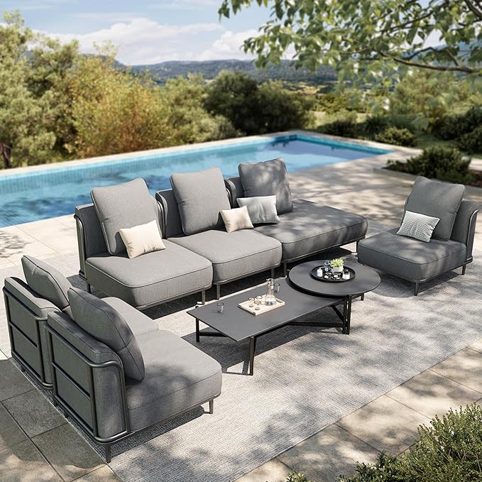 HERA'S HOUSE Metal Patio Furniture Set, Modular 7 Seats and 1 Nesting Coffee