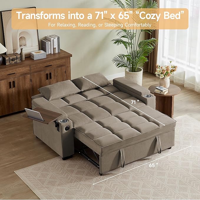 Auvsoce 65" Sleeper Sofa Bed Loveseat, Convertible Couch