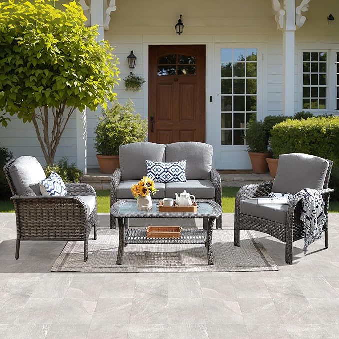 ovios 4-Piece Patio Furniture Set, Outdoor Wicker Sofa