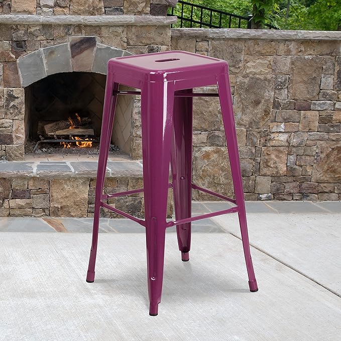Flash Furniture Commercial Grade 30" High Backless Purple Indoor-Outdoor