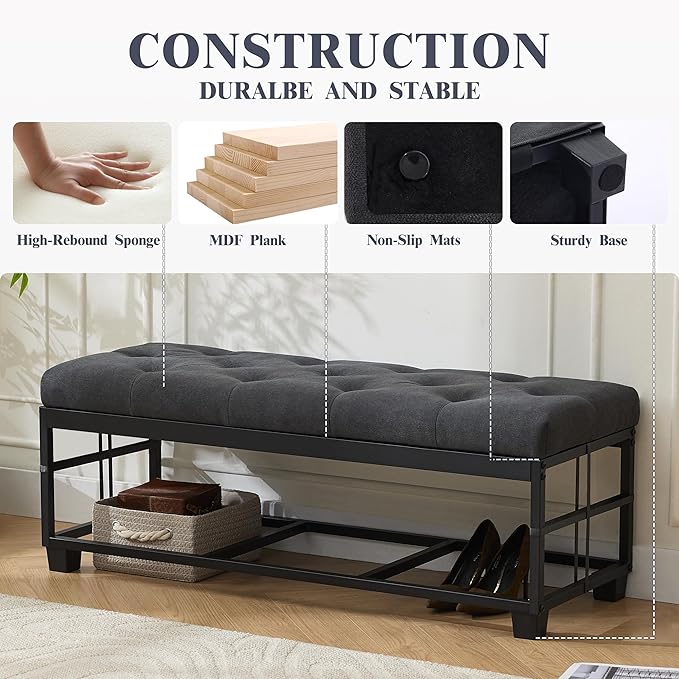 Mangodan 43 Inch Linen Storage Ottoman Bench, Foot Rest