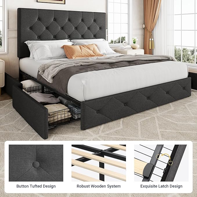 Allewie Upholstered Queen Size Platform Bed Frame